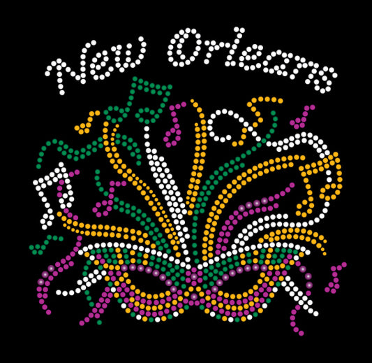 Mardi Gras Rhinestone Mask T-Shirt with Musical Notes (Short or Long Sleeve)