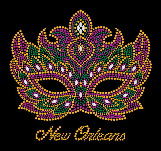 Mardi Gras Rhinestone Mask T-Shirt with Ornate Design (Short or Long Sleeve)