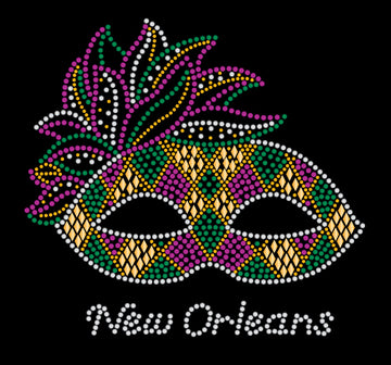 Mardi Gras Rhinestone Mask T-Shirt with Harlequin Diamonds
