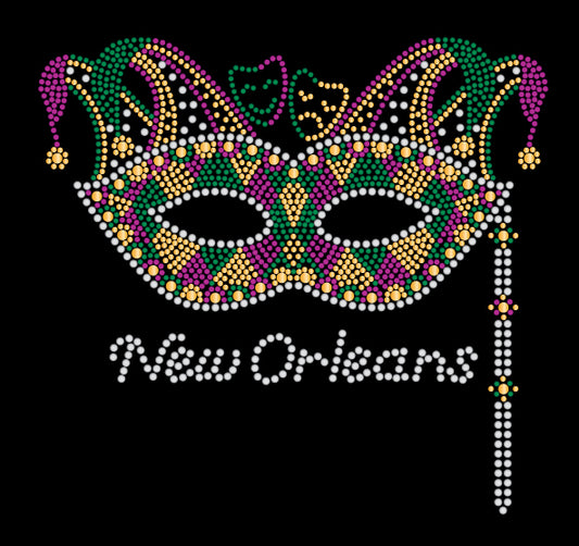 Mardi Gras Rhinestone Mask T-Shirt with Jester Crown