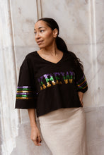 Sequin Krewe Short Sleeve Crop Pullover – Black