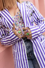 Purple Striped Block Print Blazer with Jewels