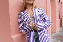 Purple Striped Block Print Blazer with Jewels