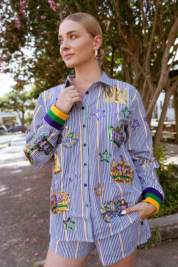 Camisa Abotonada Unisex de Rayas para Adulto