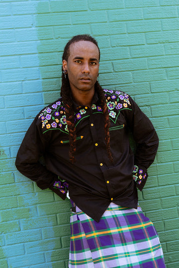 Adult Western Embroidered Mardi Gras Button Up