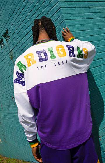 Adult Color Block Long Sleeve Mardi Gras Spirit Shirt