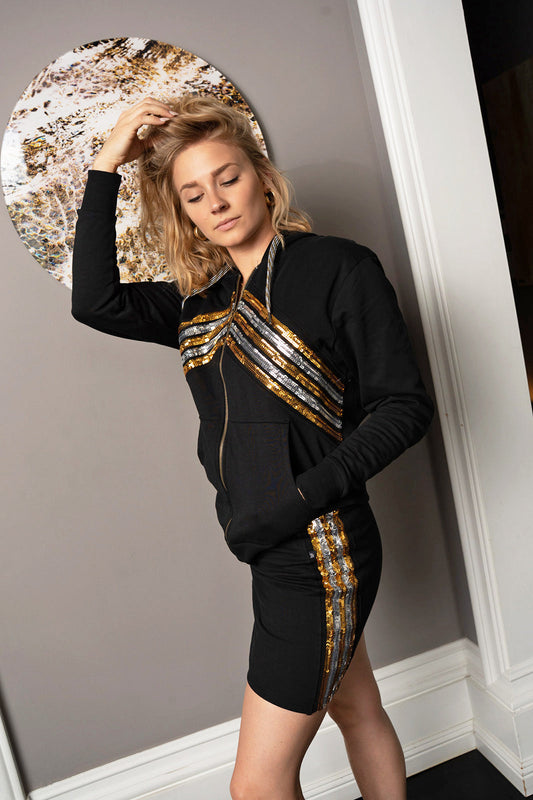 Eclipse Sequin Chevron Chest Stripe Full Zip