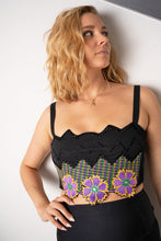 Black Floral Embroidered Crop Top