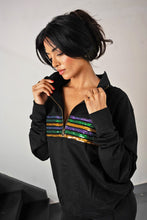 Adult Sequin Chest Stripe 1/4 Zip Pullover – Black