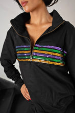 Adult Sequin Chest Stripe 1/4 Zip Pullover – Black