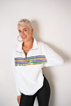 Adult Sequin Chest Stripe 1/4 Zip Pullover – White
