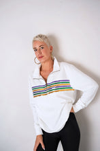 Adult Sequin Chest Stripe 1/4 Zip Pullover – White