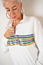 Adult Sequin Chest Stripe 1/4 Zip Pullover – White