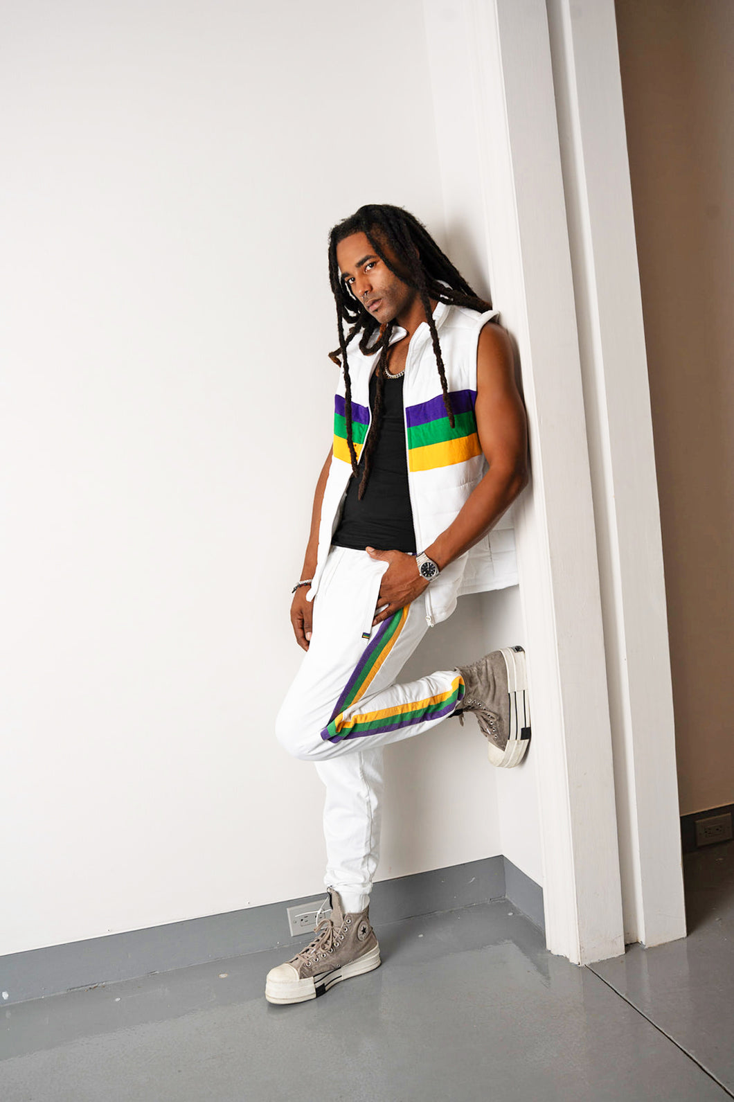 Adult White Chest Stripe Quilted Vest