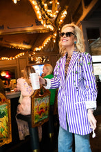 Purple Striped Block Print Blazer with Jewels