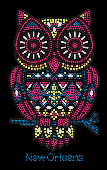T-shirt Chouette Multicolore avec Fleur de Lys et Strass