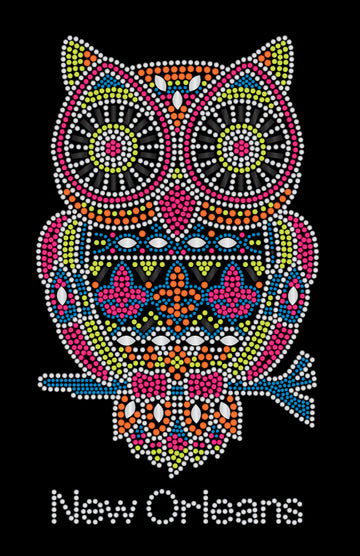Camiseta de búho multicolor con diamantes de imitación de flor de lis