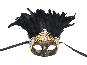 Bronze Cat Eye Romanesque Swirl Masks with Feathers