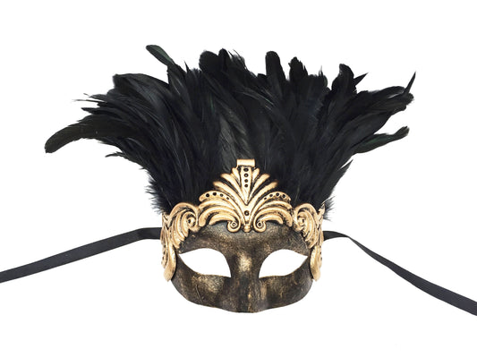 Bronze Cat Eye Romanesque Swirl Masks with Feathers