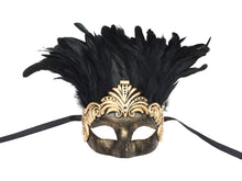 Bronze Cat Eye Romanesque Swirl Masks with Feathers