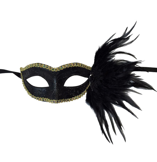 Glitter Swirl Eyelet Mask With Side Feathers