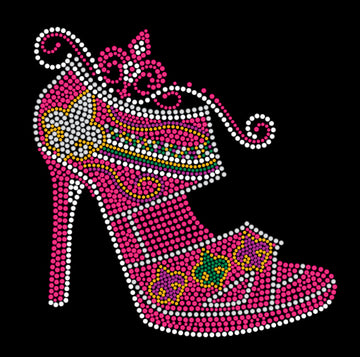 Sandalia de Tacón Rosa con Detalles de Flor de Lis Camiseta de pedrería (Manga Corta o Larga)