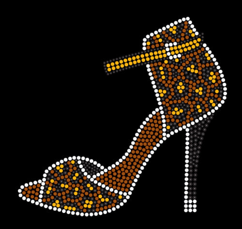 Sandales à talon ouvert léopard noir et or T-shirt strass