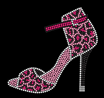 Sandalias destalonadas con estampado de leopardo rosa y negro Camiseta con pedrería