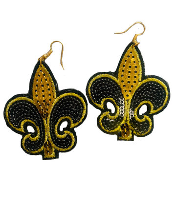 Pendientes de flor de lis negros y dorados