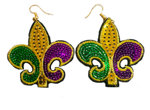 Purple, Green & Gold Fleur de Lis Earrings