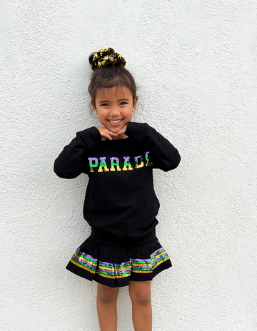Camiseta de Felpa Francesa con Lentejuelas "PARADE" para Niños - Negra