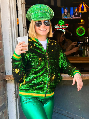 Chaqueta de lentejuelas verde y dorada, modelo clásico para adulto