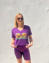 Mardi Gras Comedy Tragedy Purple Crop V-Neck T-Shirt