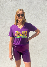 Mardi Gras Comedy Tragedy Purple Crop V-Neck T-Shirt