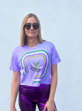 Retro Mardi Gras Mask Purple Tie Dye Crop T-Shirt