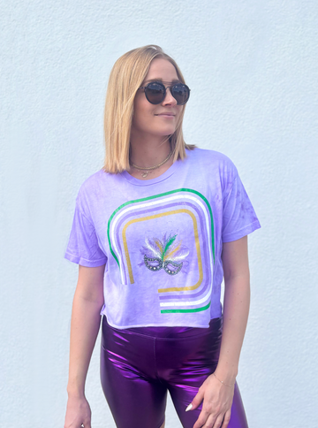 T-shirt court rétro tie-dye violet masque Mardi Gras