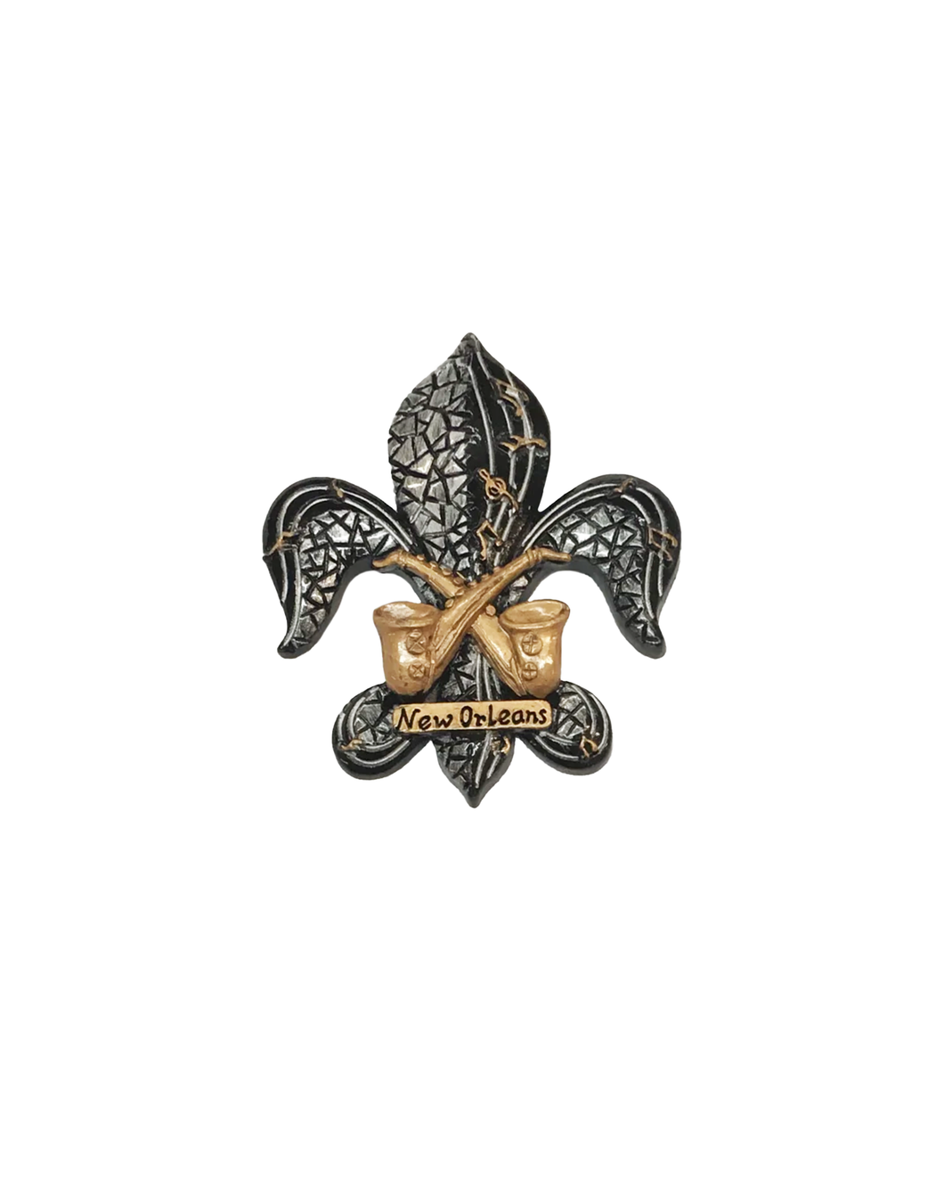 Fleur de Lis Mosaic Black and Gold with Saxophone Magnet