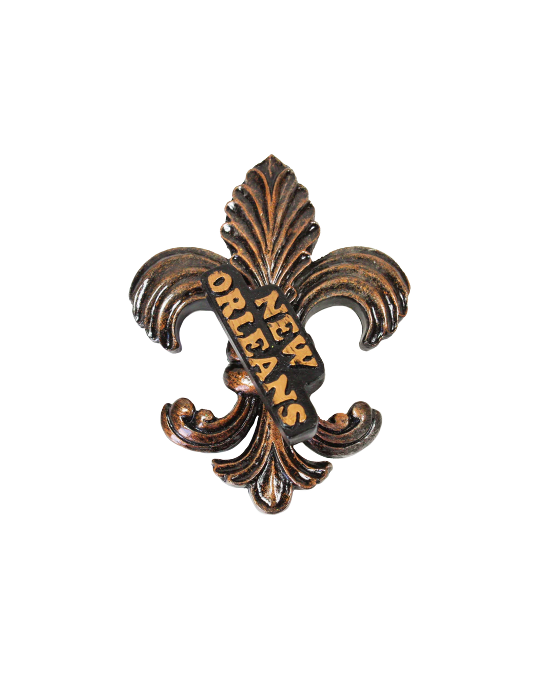 Bronze Fleur de Lis with Diagonal New Orleans Magnet