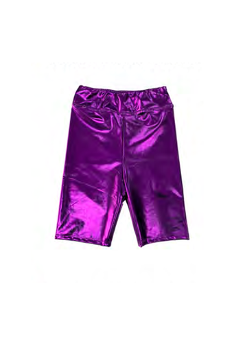 Junior Metallic Biker Shorts - Purple