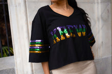 Sequin Krewe Short Sleeve Crop Pullover – Black