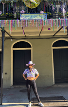 Mardi Gras Floral Block Print Button Up Crop Top Shirt