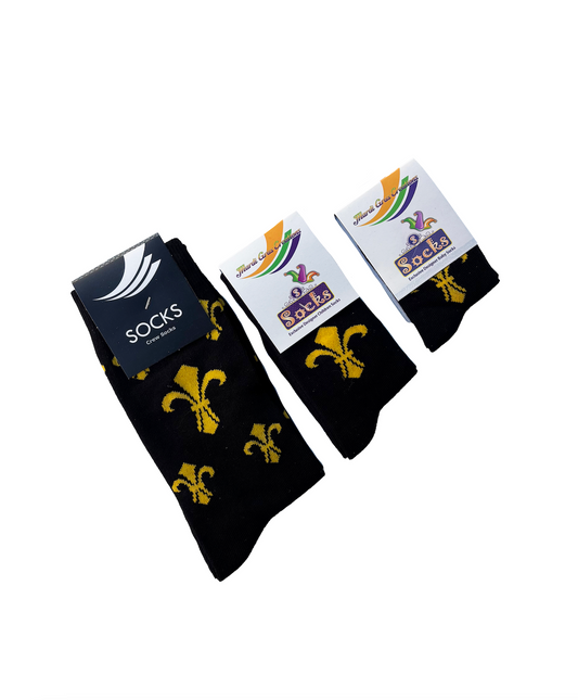 Chaussettes noires à motif fleur de lys doré (adultes)