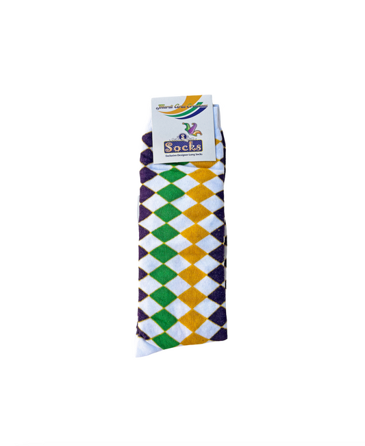 White Diamond Purple Green and Gold Socks (Infants, Kids, and Adults)