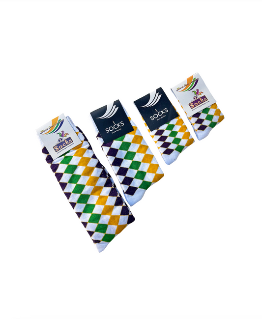 White Diamond Purple Green and Gold Socks (Infants, Kids, and Adults)