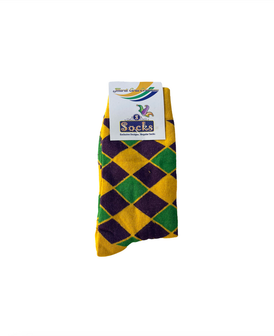 Yellow Diamond Printed Socks with Purple Green and Gold (Infants, Kids, and Adults)
