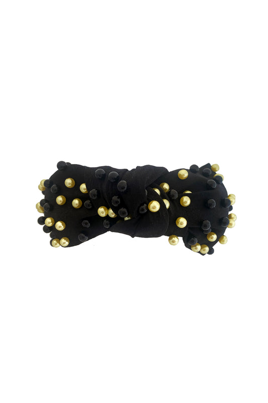 Serre-tête perles - Noir avec perles noires et dorées