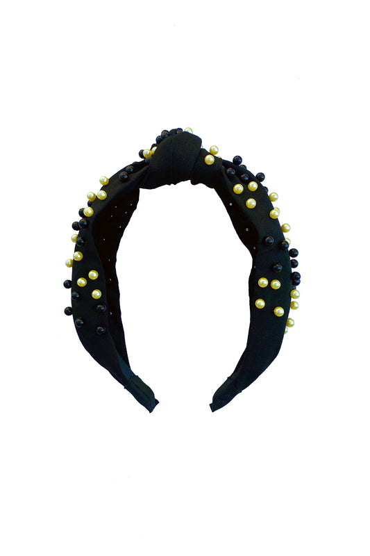 Serre-tête perles - Noir avec perles noires et dorées