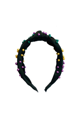 Pearl Headband - Black with Purple, Green, and Gold Beads