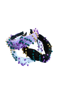 Pearl Headband - Purple with Purple, Green, and Gold Beads