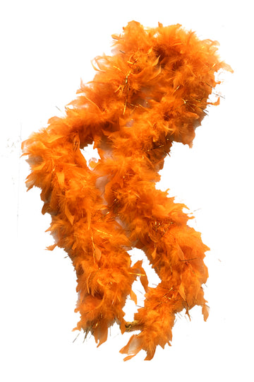 Boas de plumas de color naranja liso con detalles dorados